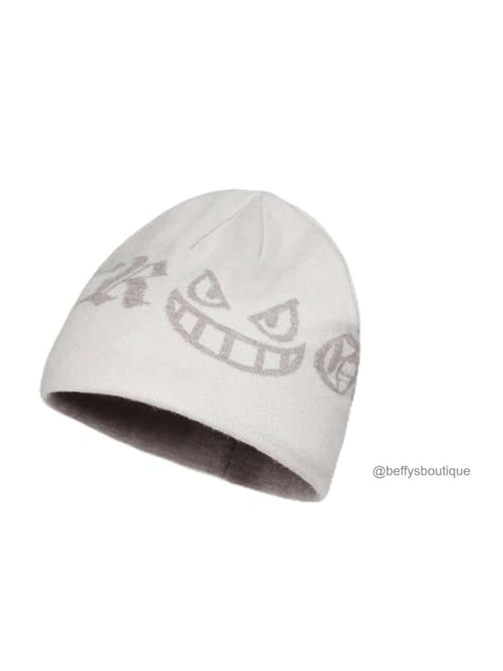 Reversible Embroidered Beanie Viscose Blend Skull Cap Gothic Smile Winter Hat